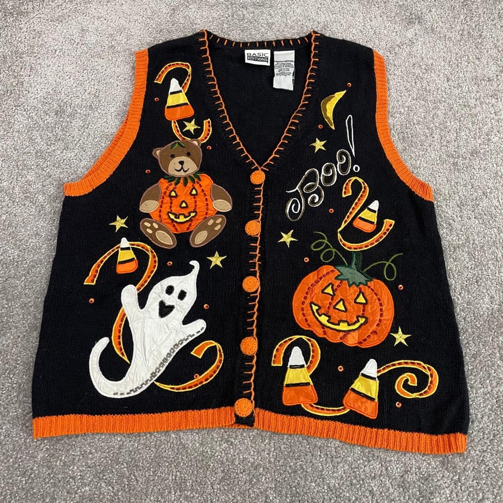 Vintage Basic Editions Sweater Vest Womens Medium Halloween Novelty Teacher